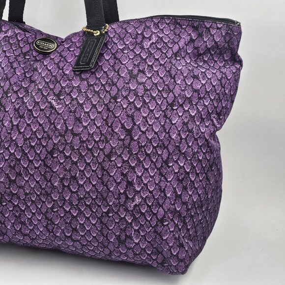 Coach XL Purple Multi Snake Print Getaway PACKABLE Travel Weekender Tote 1 PIECE - Picture 6 of 12